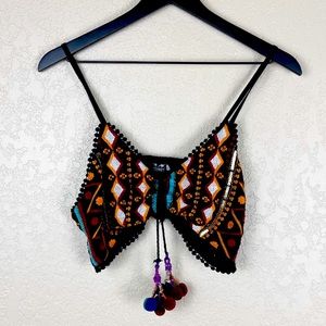 ❌SOLD❌ Earthbound Tribal Print Pom Pom Crop Top
